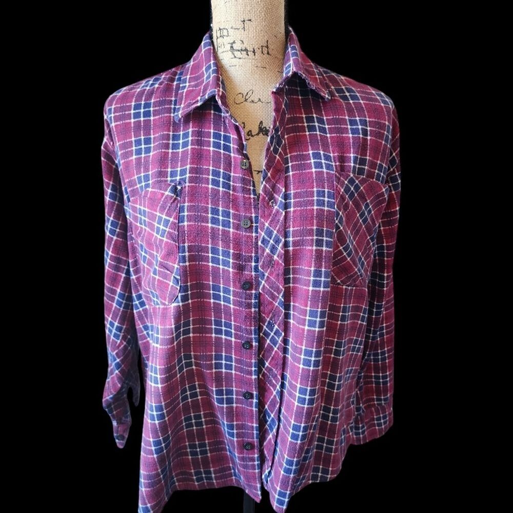 Renaissance Vintage Button Down Womens MED‎ Plaid Western Country Outdoors Cabin